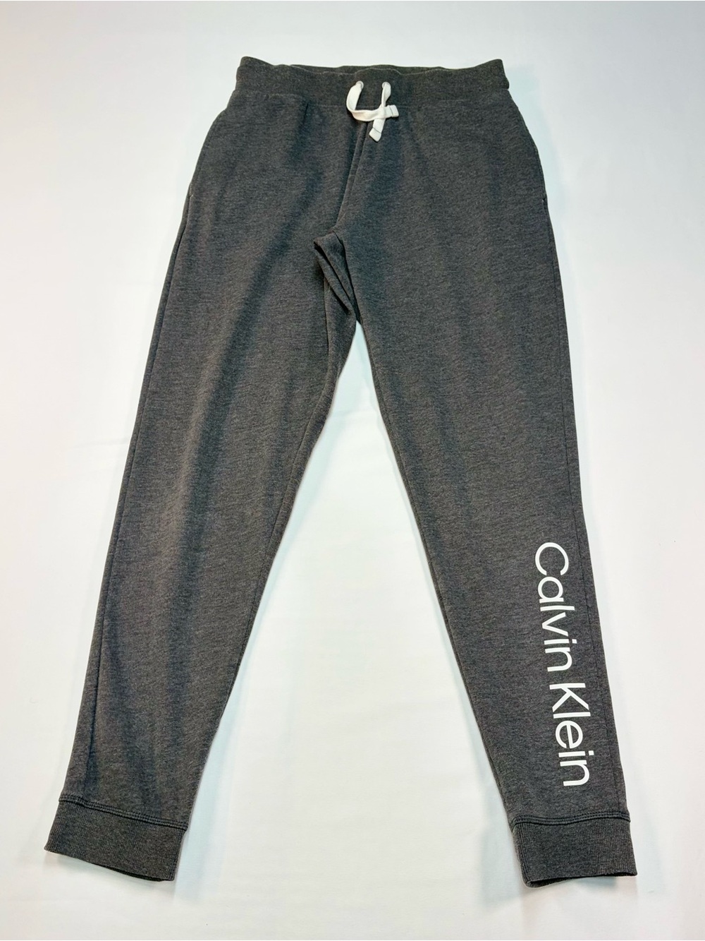 Calvin Klein Kids Dark Gray Logo Joggers with White Drawstring